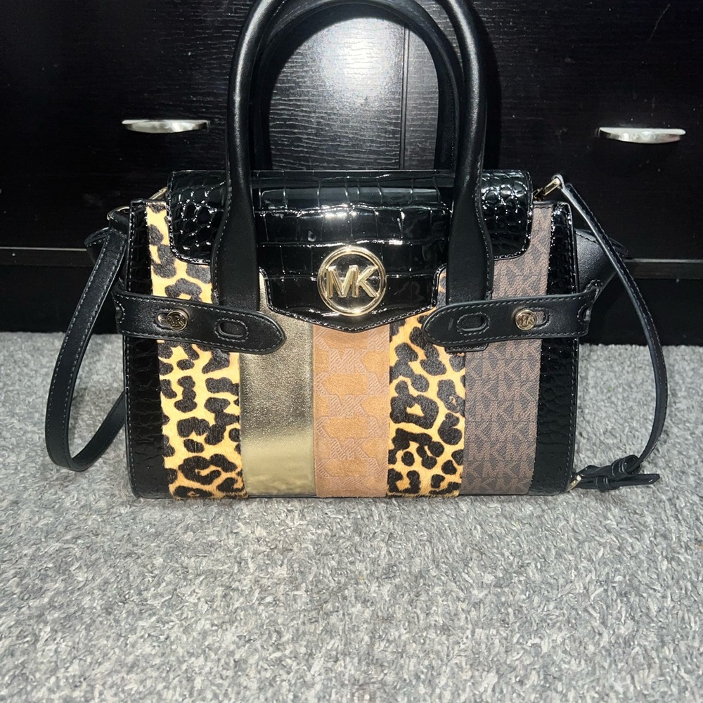 Michael Kors Black and Gold Satchel with Structured Design